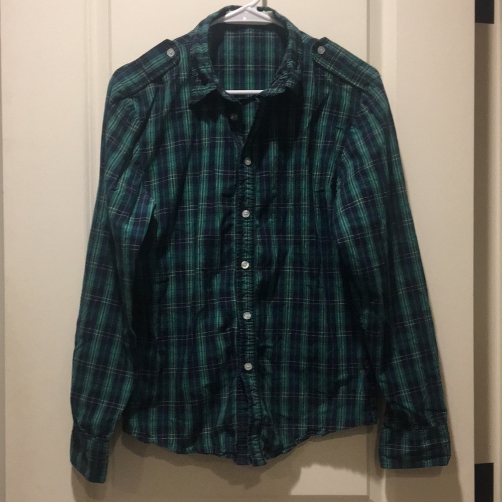 Standard Issue mens plaid button down long sleeve shirt cotton size S blue green